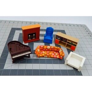 Fisher Price Dollhouse Furniture Lot Fireplace Entertainment Chair Piano